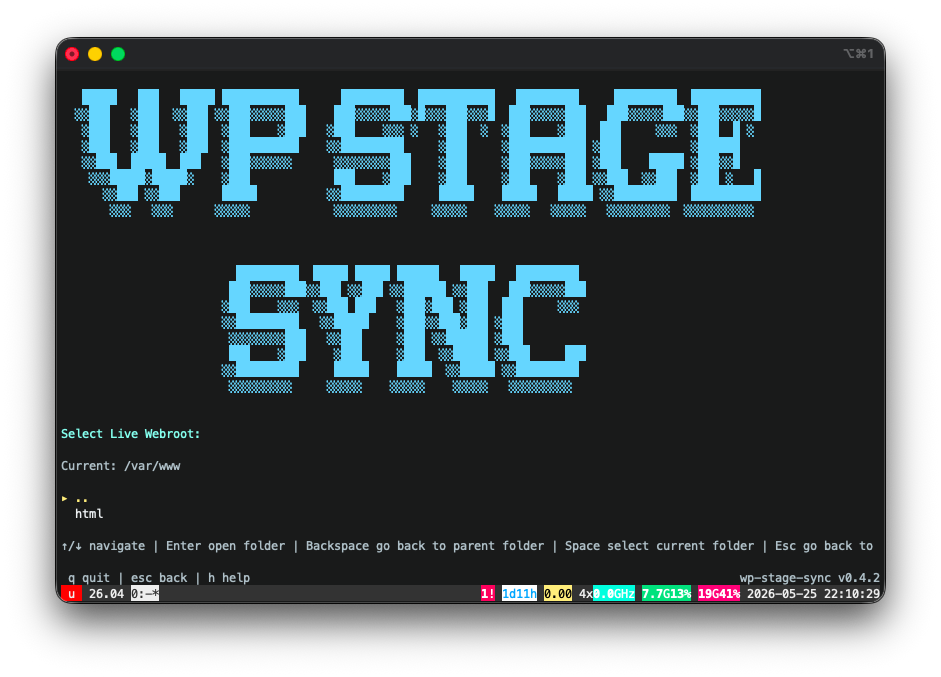 WP Stage Sync — Welcome screen and directory selector
