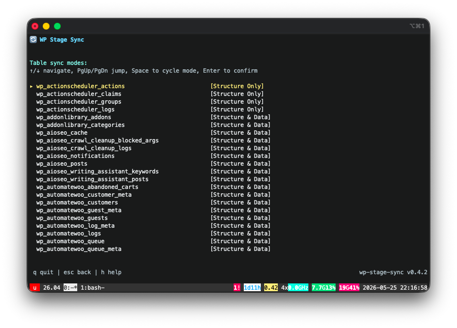 Table sync modes